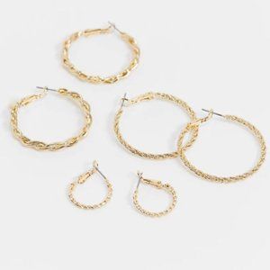 NEW ASOS pack of 3 gold hoop earrings